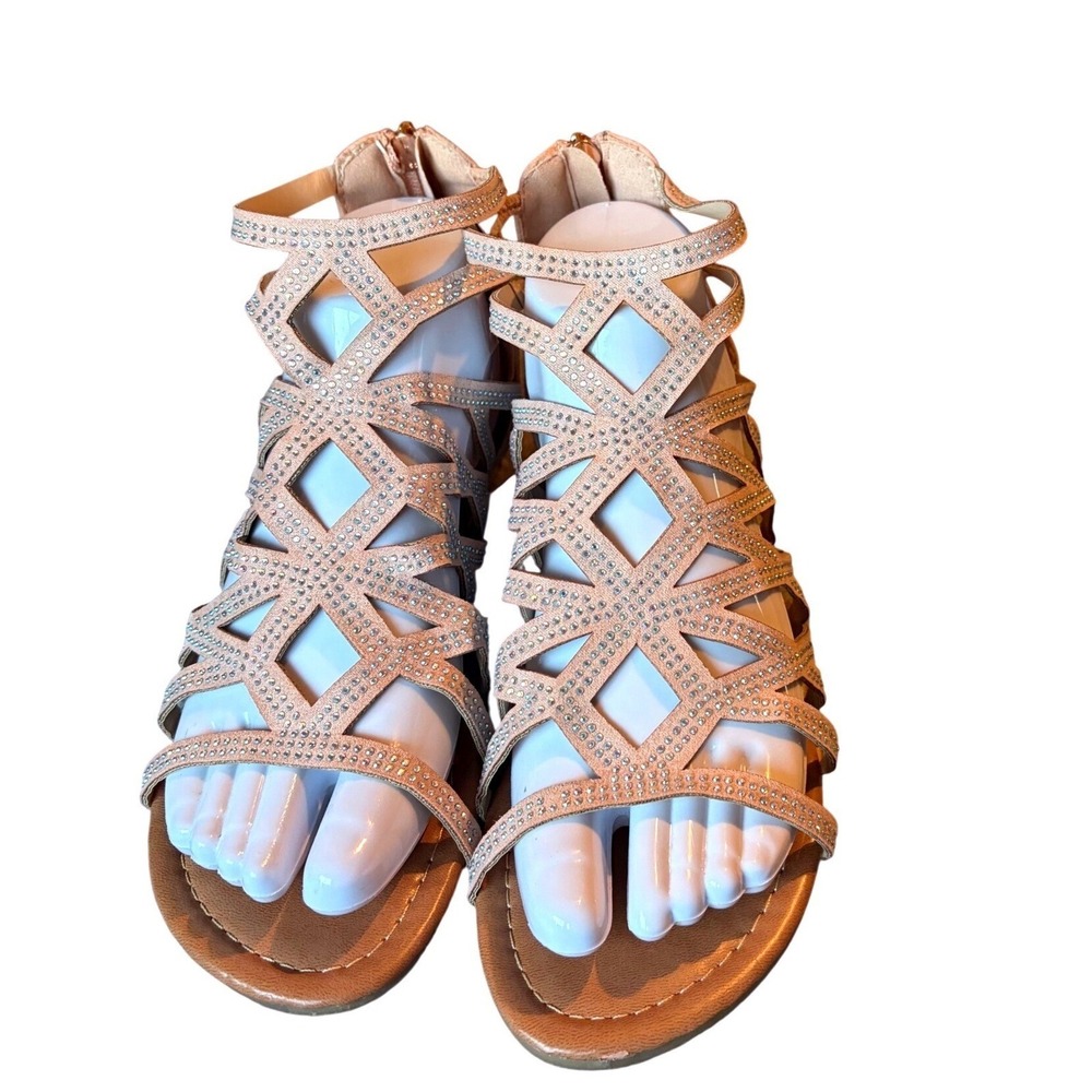 Daisy Fuentes Twigrette Rhinestone‎ Gladiator Sandals Blush Pink Zip 7W